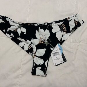 Volcom Black Floral Bikini Bottom with White & Tan Accents